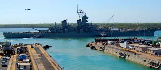 The USS Missouri battleship from the side