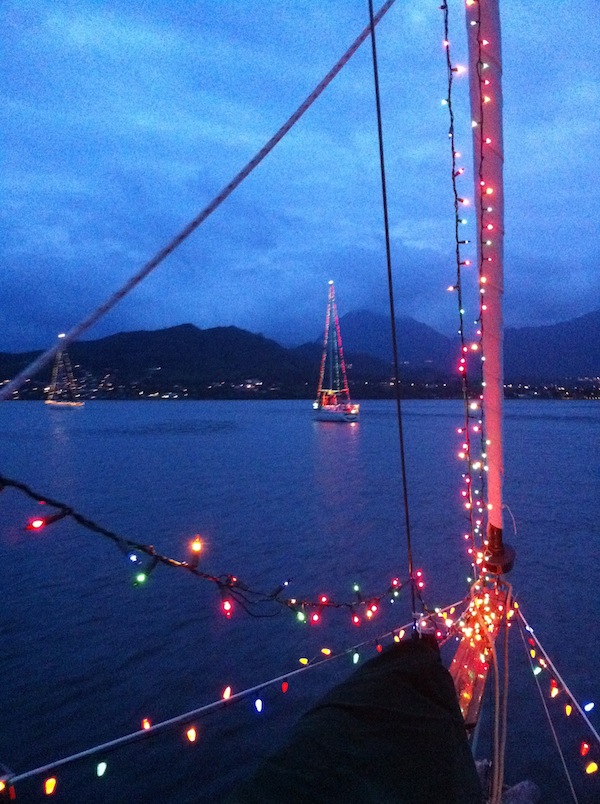 Christmas Lights on Sailboats in Hawaii