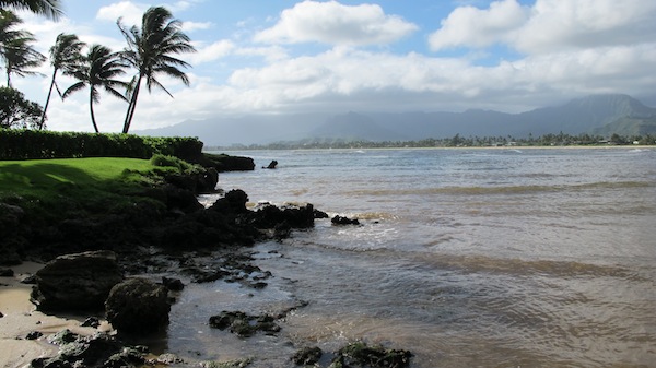 A cloudy day at a beautiful Kauai beach