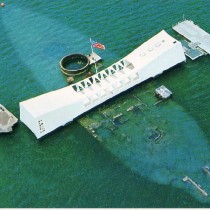 Arieal view of the USS Arizona Memorial at Pearl Harbor