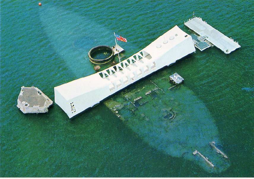 Arieal view of the USS Arizona Memorial at Pearl Harbor