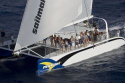 Passengers enjoying a cruise on the Makani Catamaran