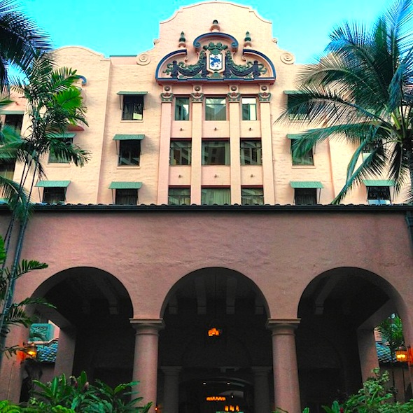 The front entrance of the Royal Hawaiian Hotel