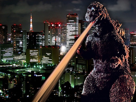 Godzilla lazers a building