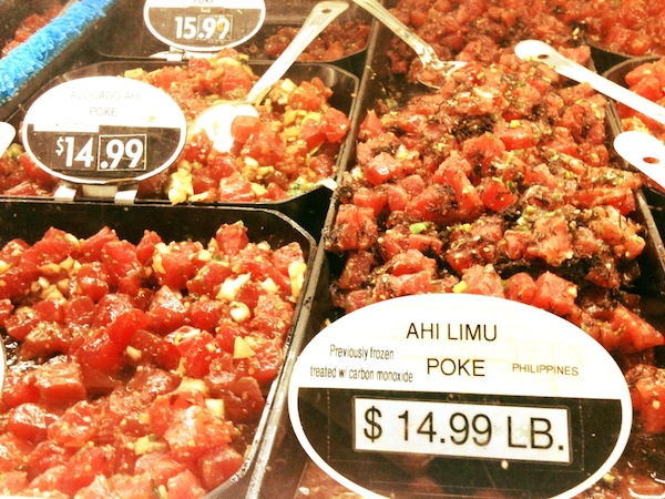 Large pans of fresh poke for sale