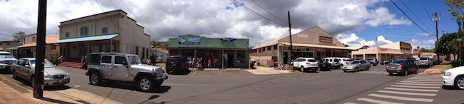 Panoramic shot of historic Waimea town on Kauai