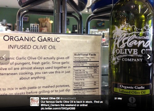 Bottles of olive oil from Island Olive Oil