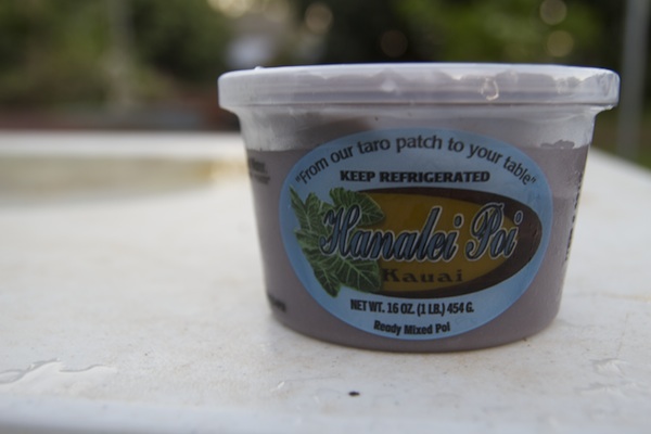 A container of fresh Hanalei Poi from Kauai