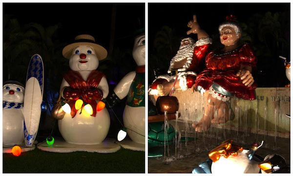 Mr. and Mrs. Claus on display in front of Honolulu Hale
