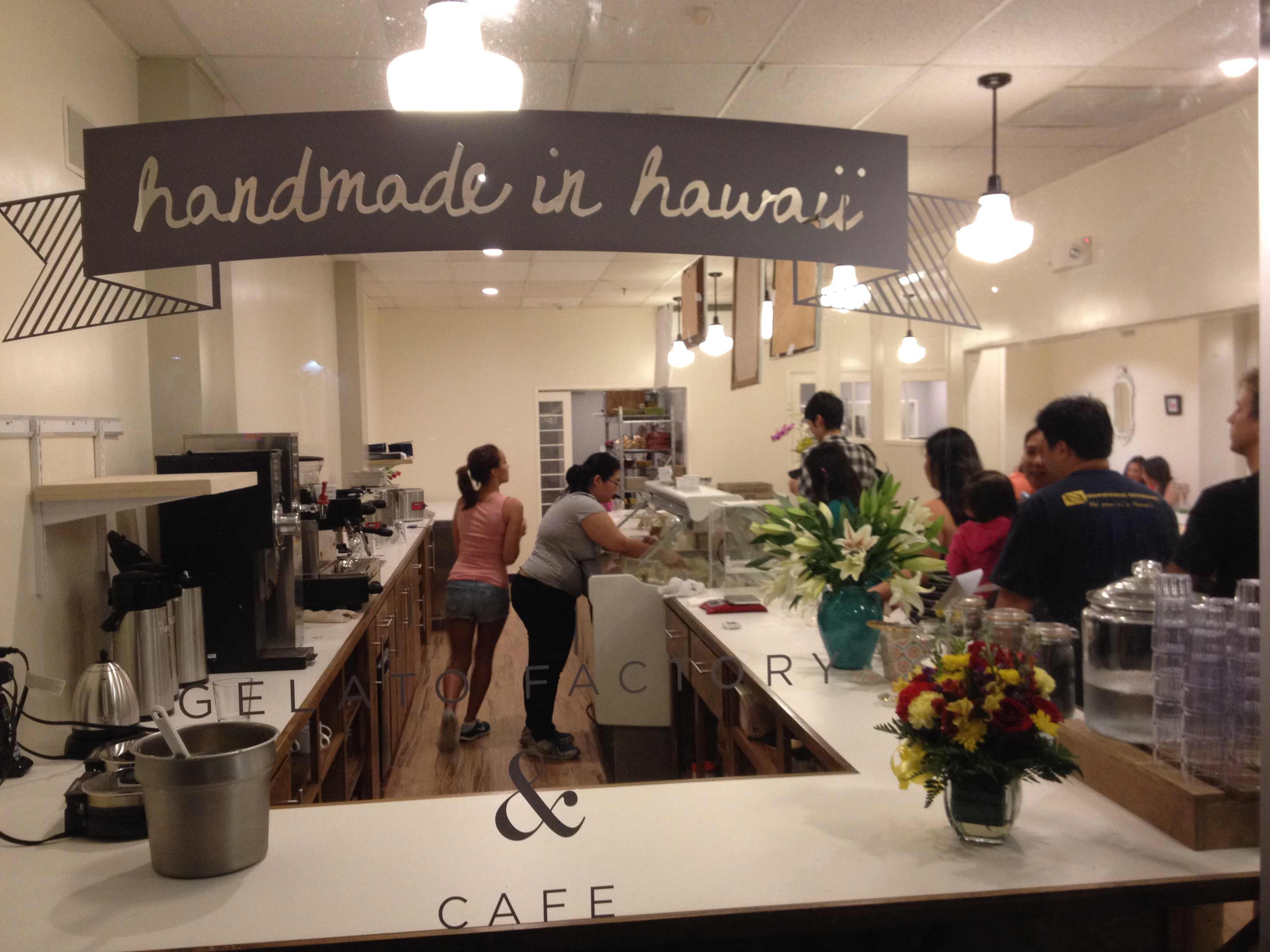 The busy scene inside of the Gelato Factory on opening night