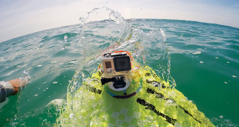 GoPro Video Camera mounted on a surfboard