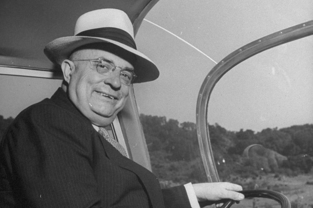 Henry Kaiser behind the wheel of one of his busses