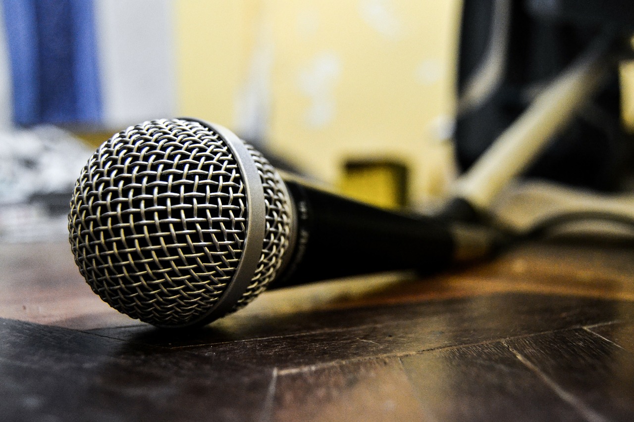 A microphone laying on a stage