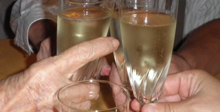 Champagne flutes toasting