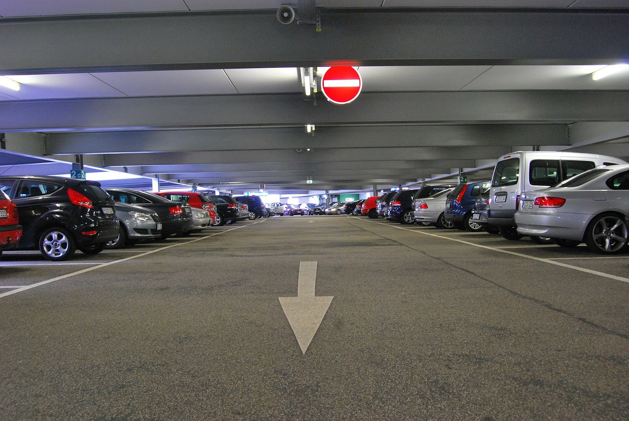 An indoor parking lot