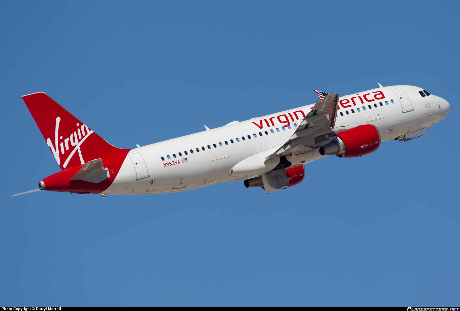 Virgin America Airbus flying above the clouds