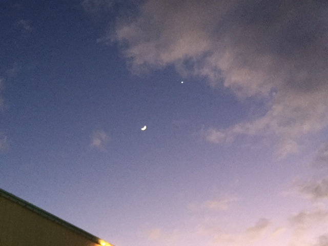 The moon and Venus over Hawaii