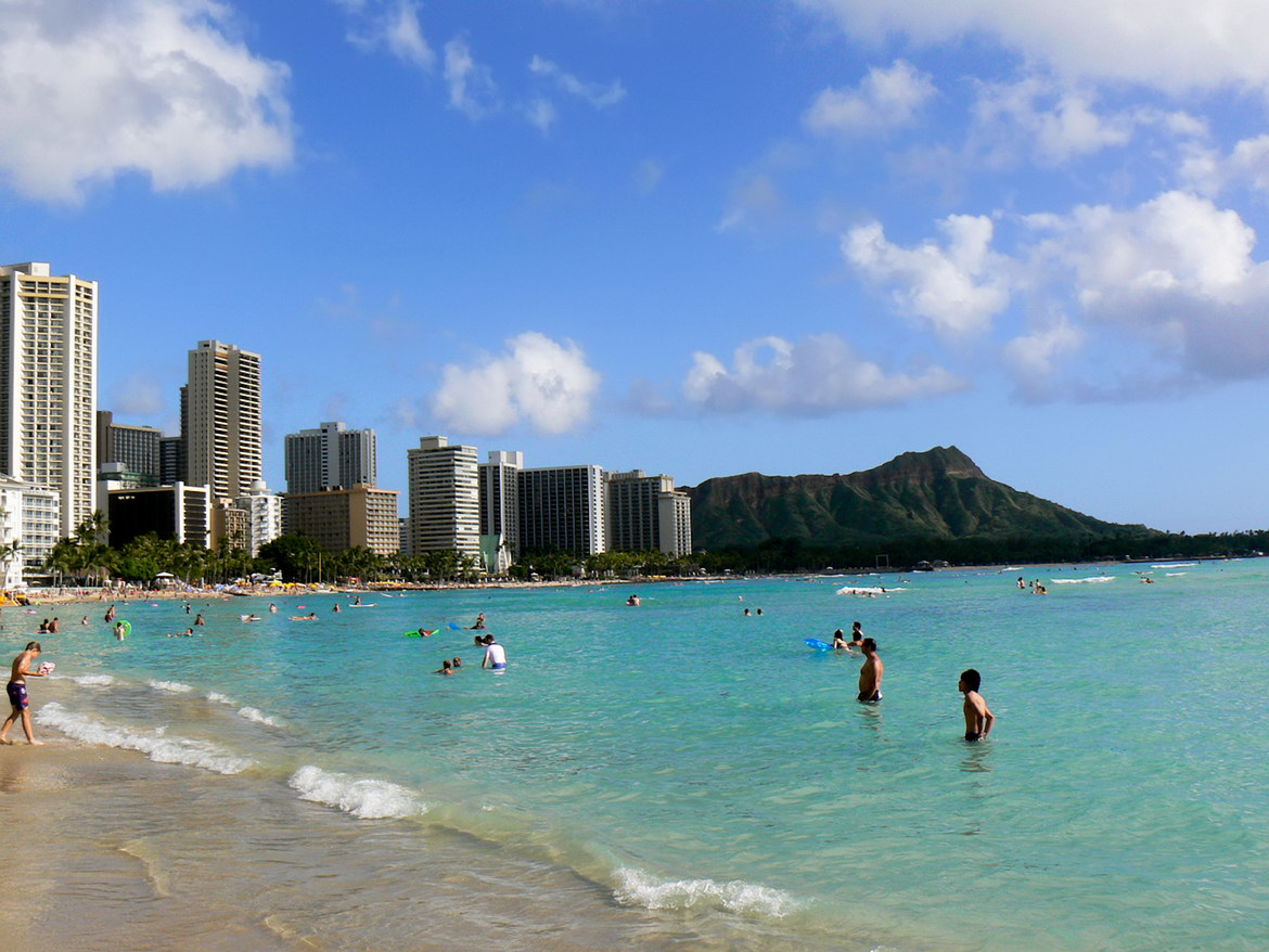 A view of Diamond Head from the beach.