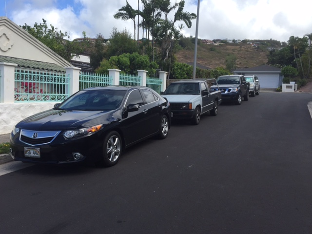 line of cars in a residential area