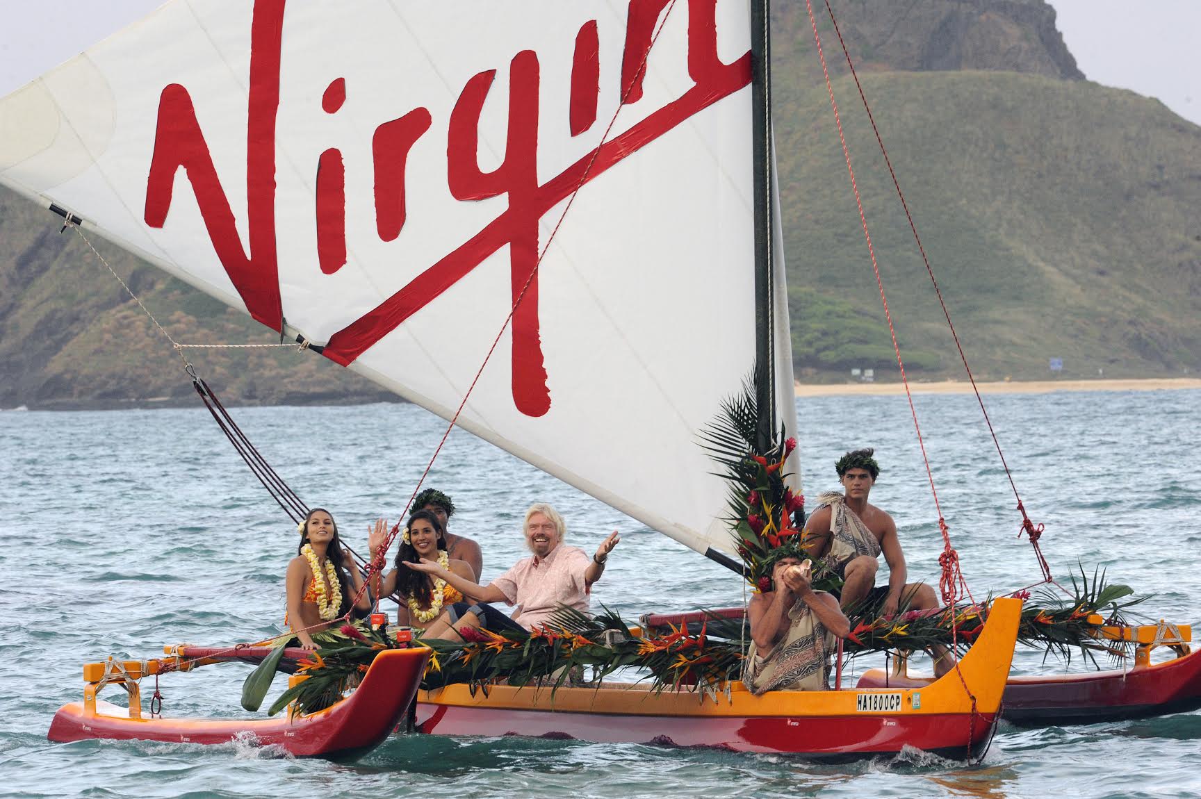 a catamaran with virgin america logo