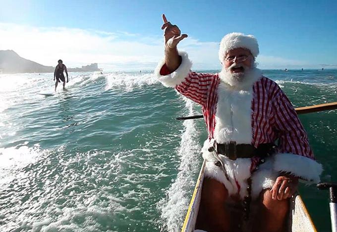 santa in a canoe