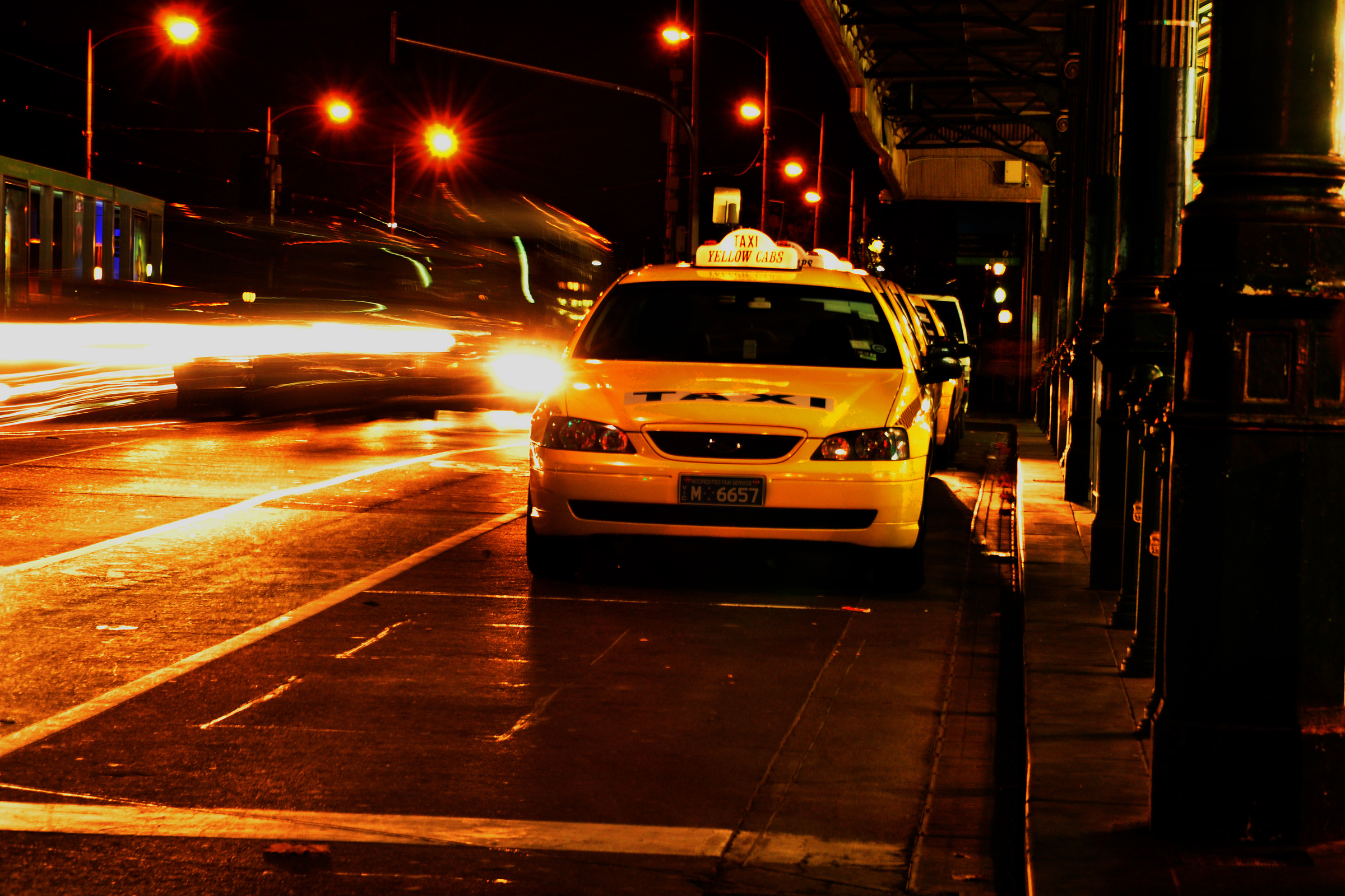 a taxi at night
