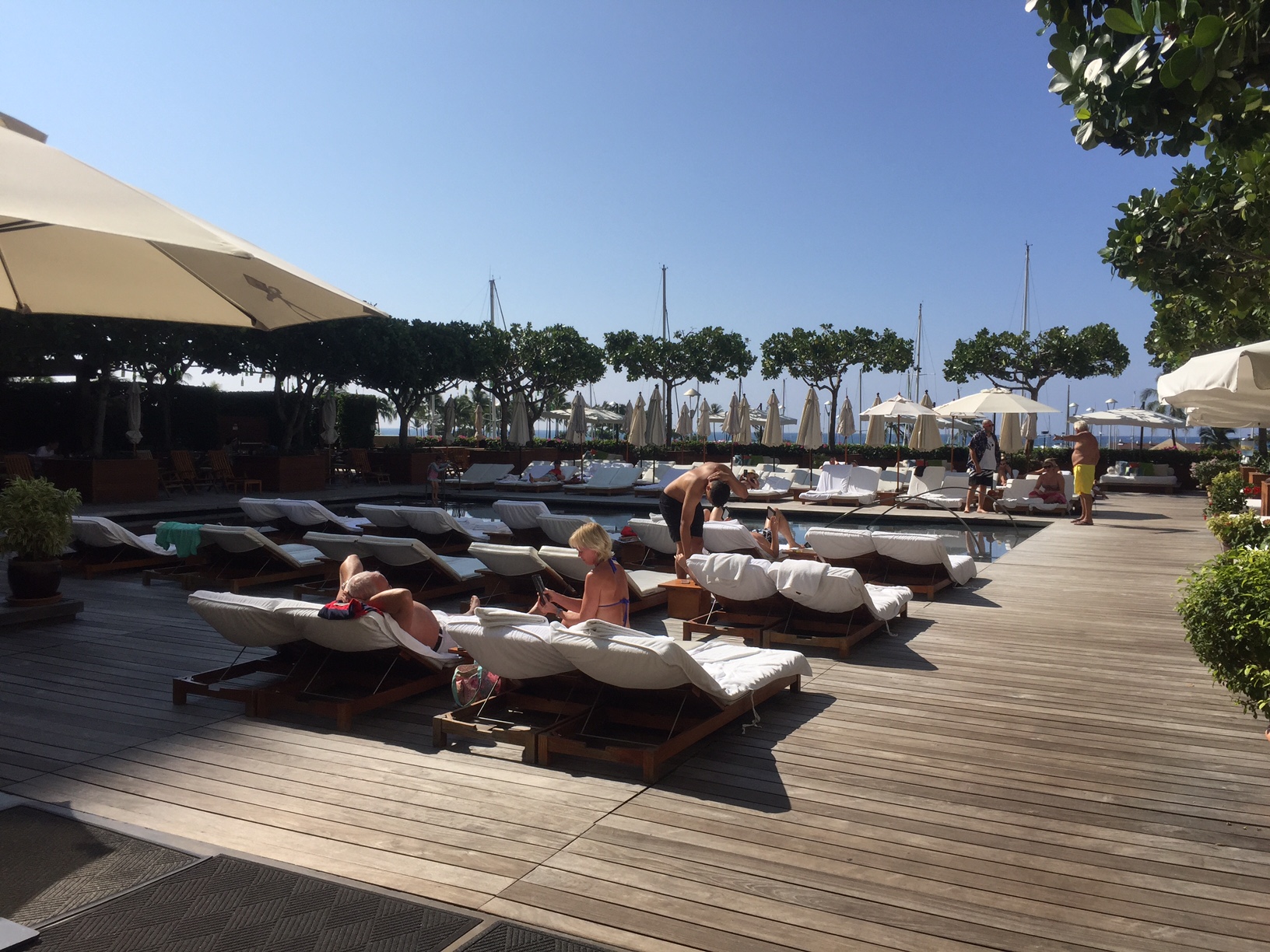 a pool next to a harbor
