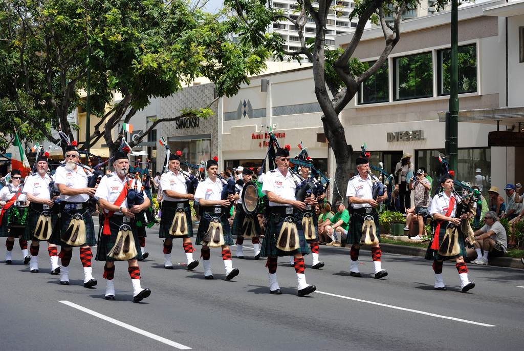 bagpipers in a parade