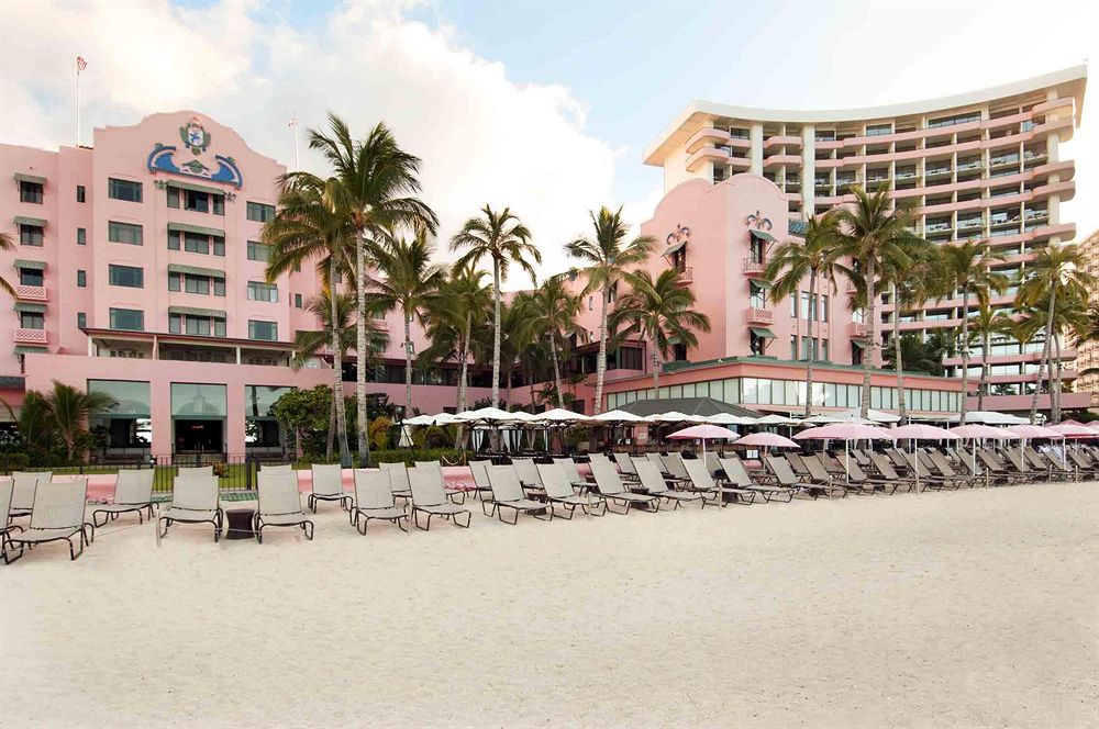 an exterior shot of the royal hawaiian hotel