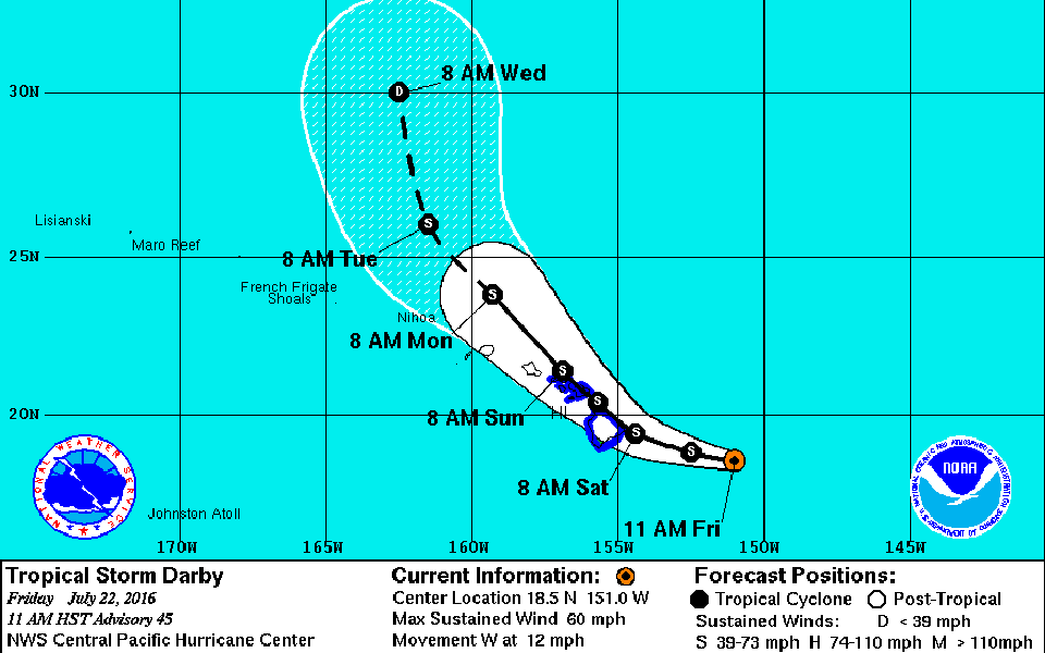 a map of a tropical storm path to hawaii