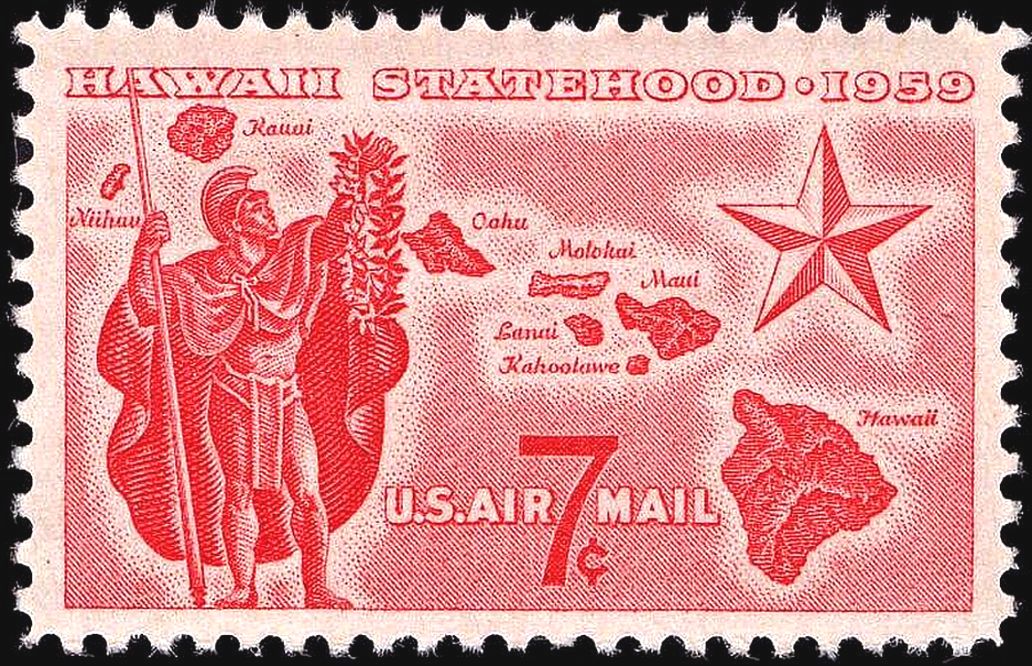 a stamp with hawaii symbols