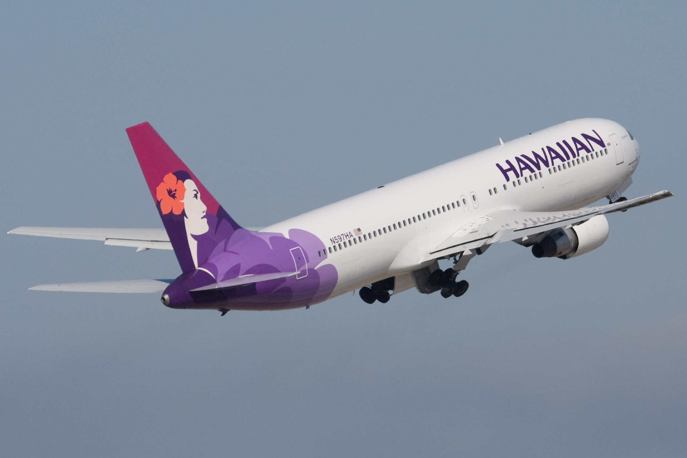 a hawaiian airlines jet in the sky