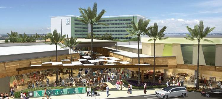 a rendering of a shopping center with people