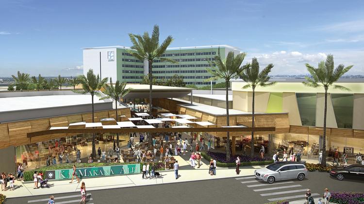 a rendering of a shopping center with people