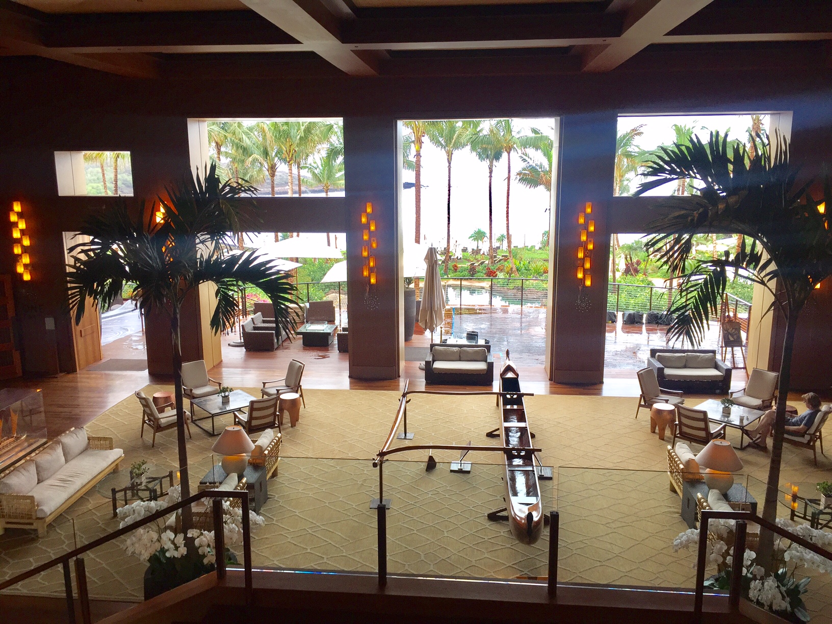 a lobby in a hotel