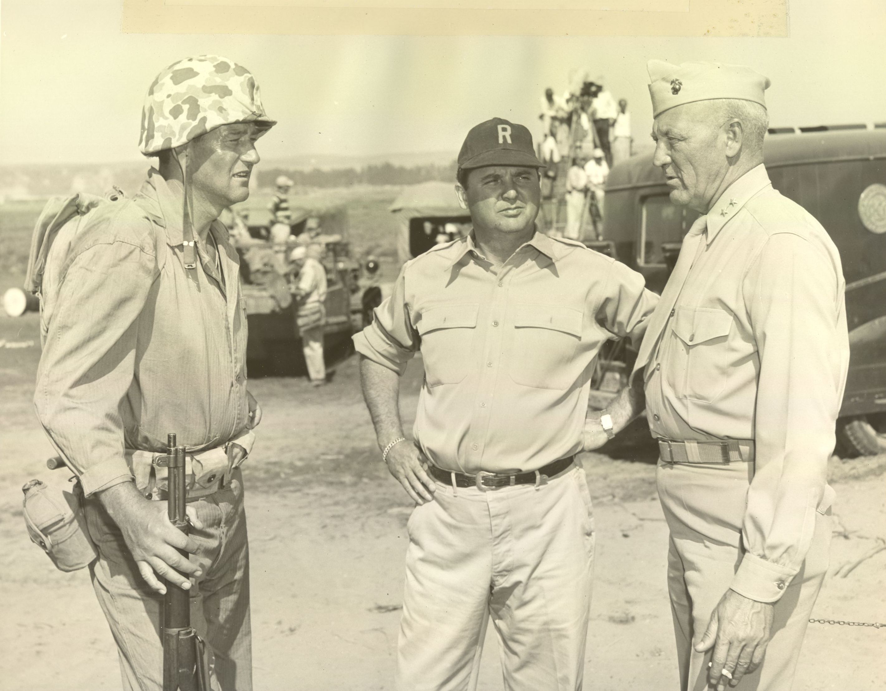 men on the set of the sands of iwo jima