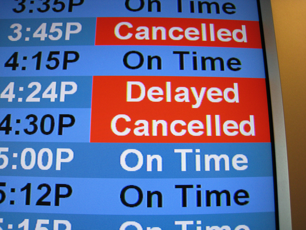 Delayed & cancelled flight sign