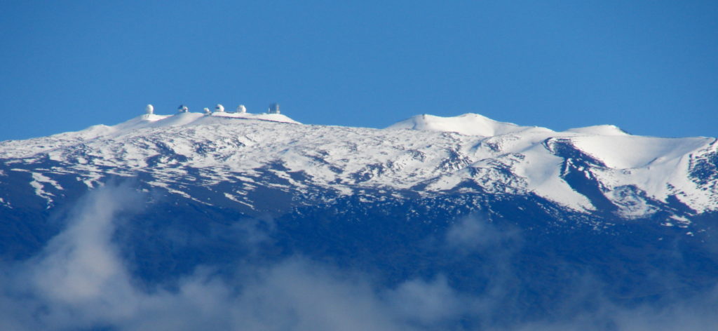 snow capped Mauna Kea from a distance