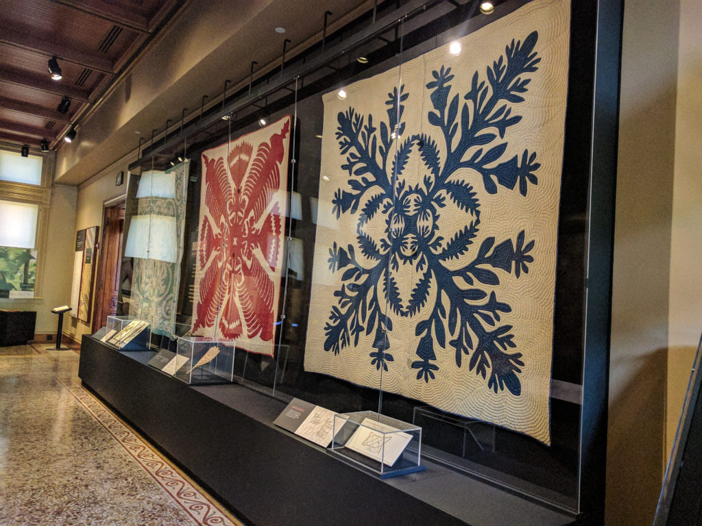 Hawaiian quilts on display.