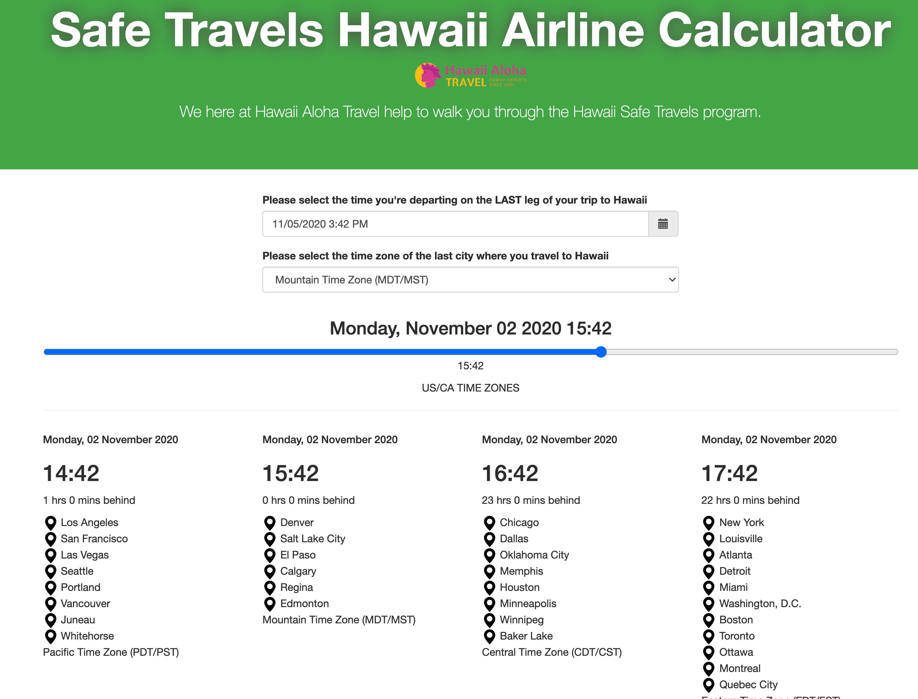 Hawaii Airline Safe Travel Calculator