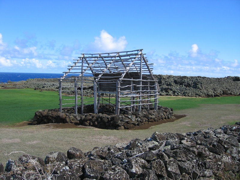 Ancient house made of wood branches on Molokini island  