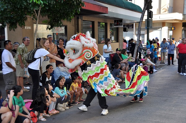 Celebrating chinese new year in front of Livestock Tavern