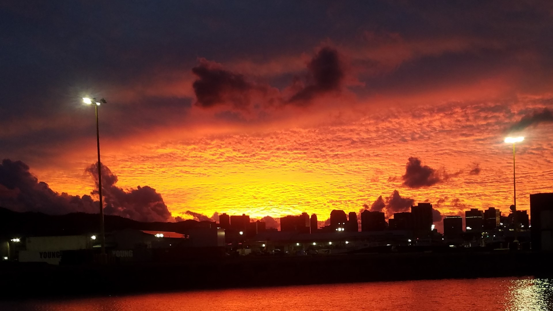 Honolulu Harbor sunrise view.