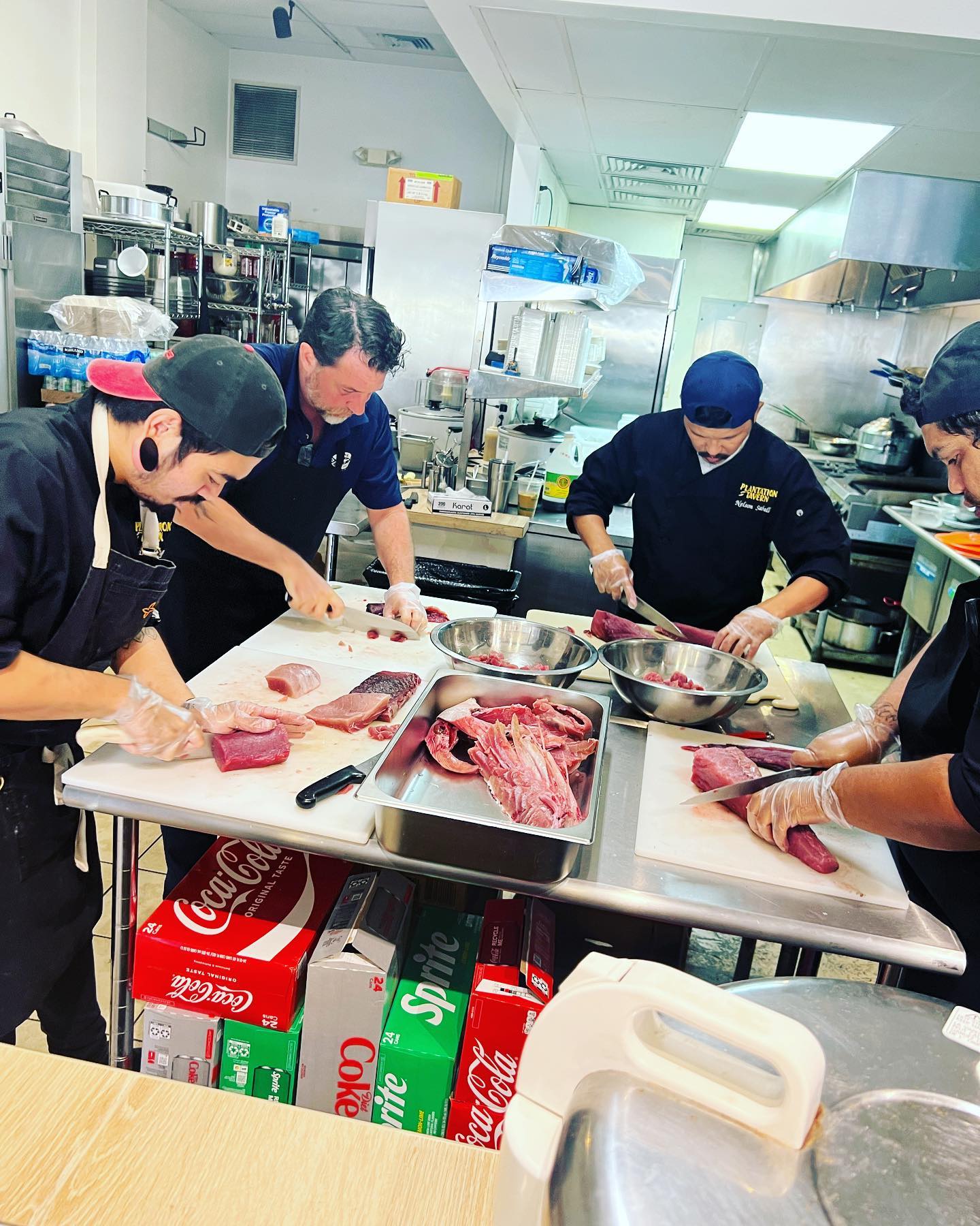 Cutting fresh fish at Monarch Poke