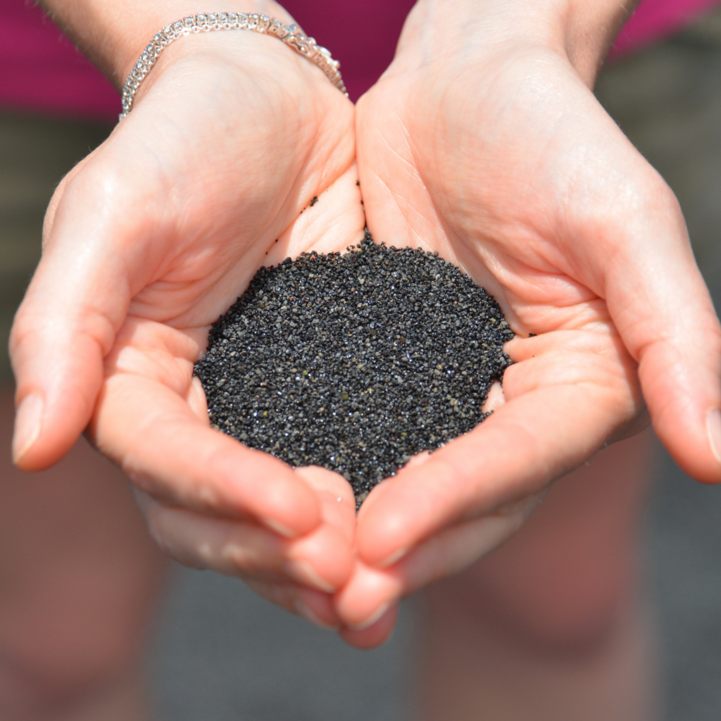 Black sand in Hawaii