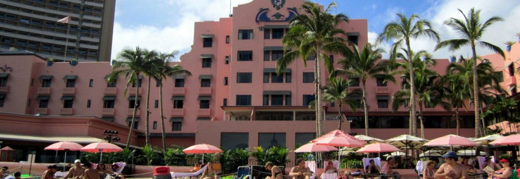view of the Royal Hawaiian Hotel form the behind the property used for All Inclusive Oahu package