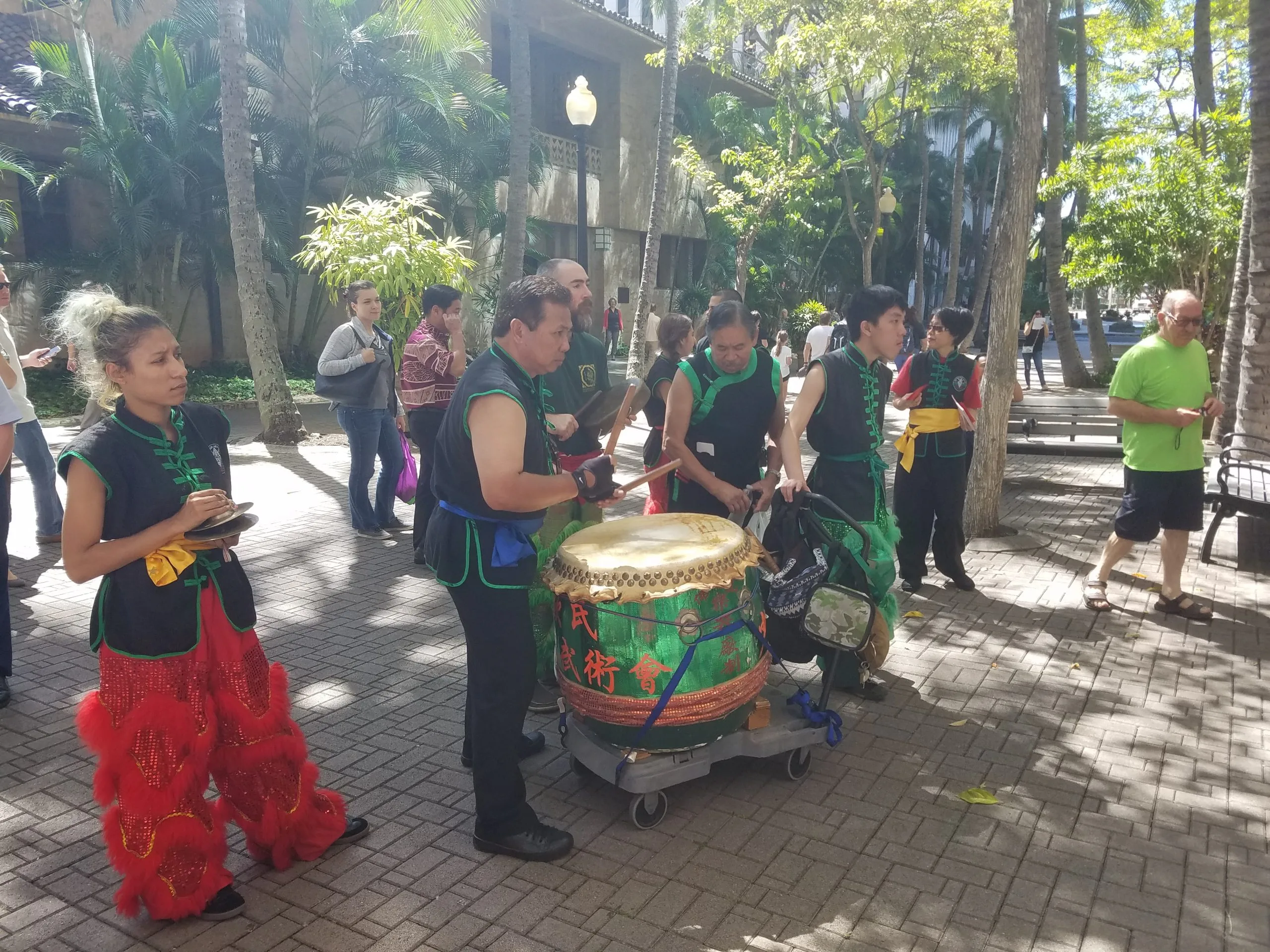 Chinese dragon participants preparing for Hawaii Festivals