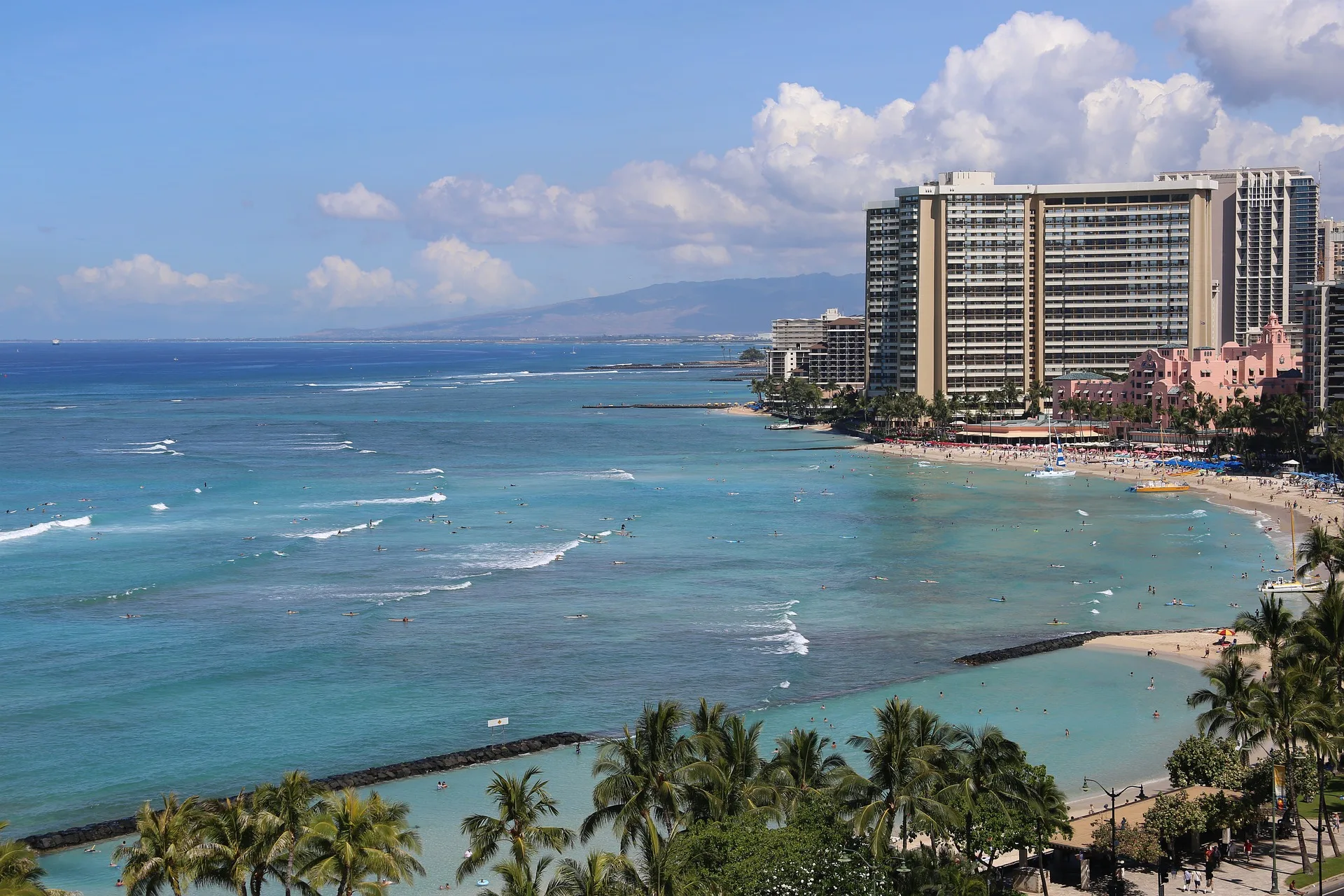 Waikiki skyline view with Bech in forefront