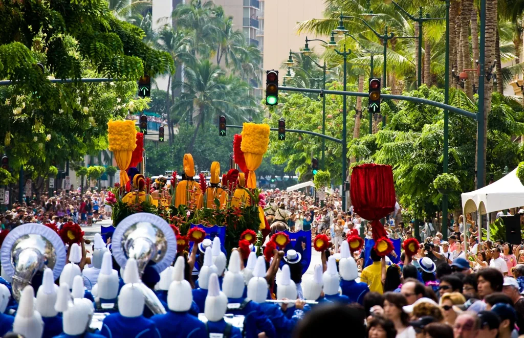 the floral parade during the aloha festivals